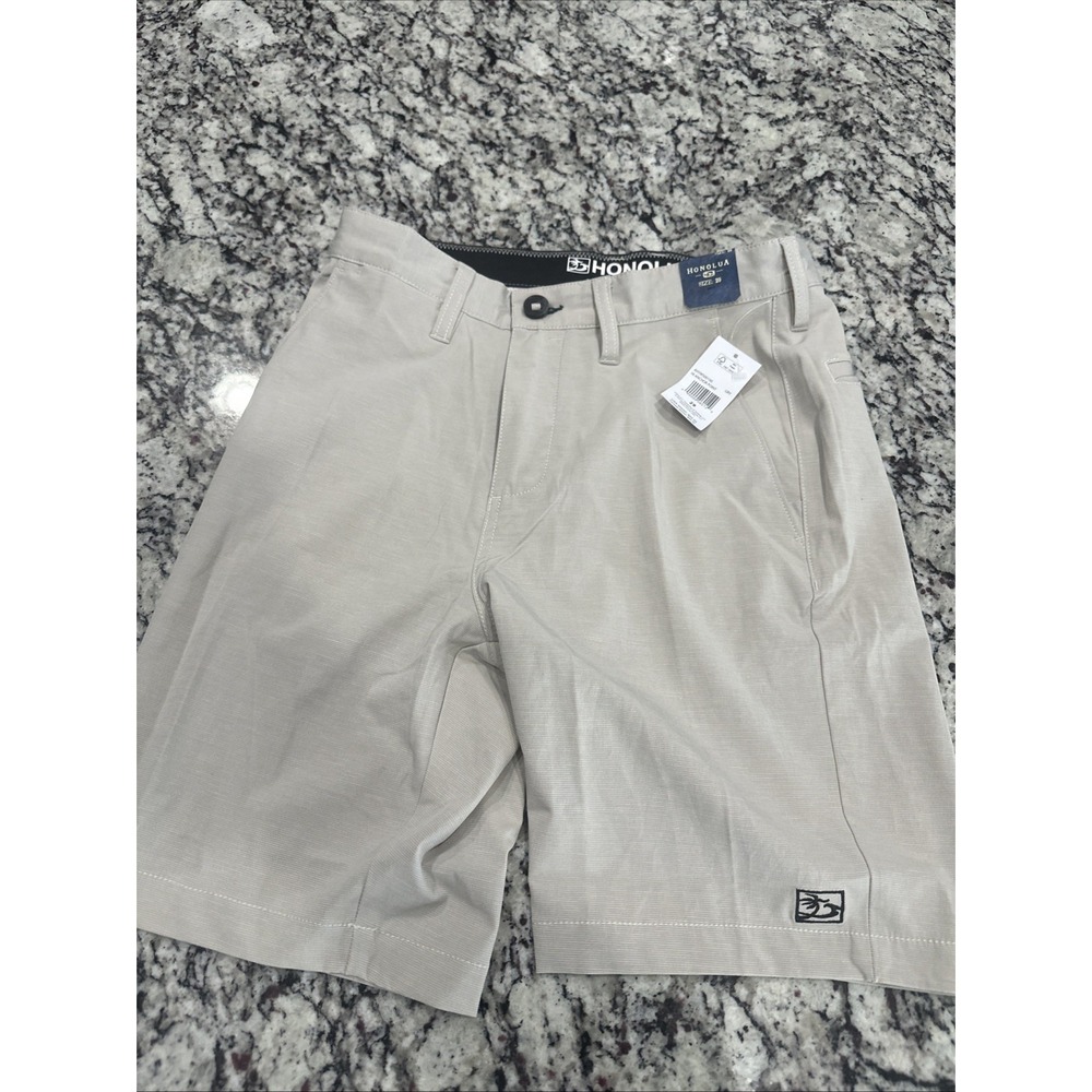 Honolua Hawaii‎ Beige Chino Polyester Cotton Blend Shorts Size 29 Zip Pocket